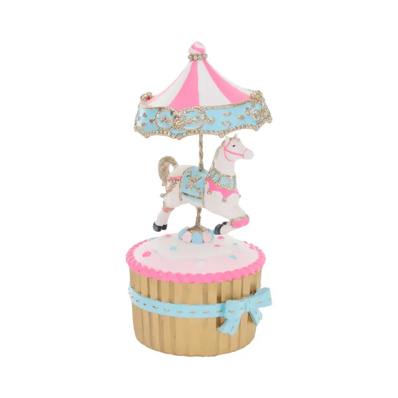 10" RESIN CAROUSEL CAKE HORSE MUSIC BOX