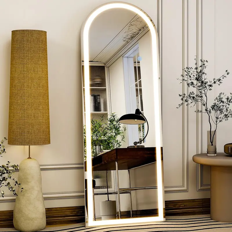 20x56 Arched Dimmable LED Full Length Mirror Three Color Lighting Wall Or Standing