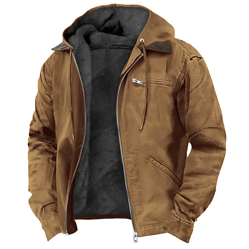 Abrigo de invierno con capucha para hombre – chaqueta cálida con cremallera y bolsillos