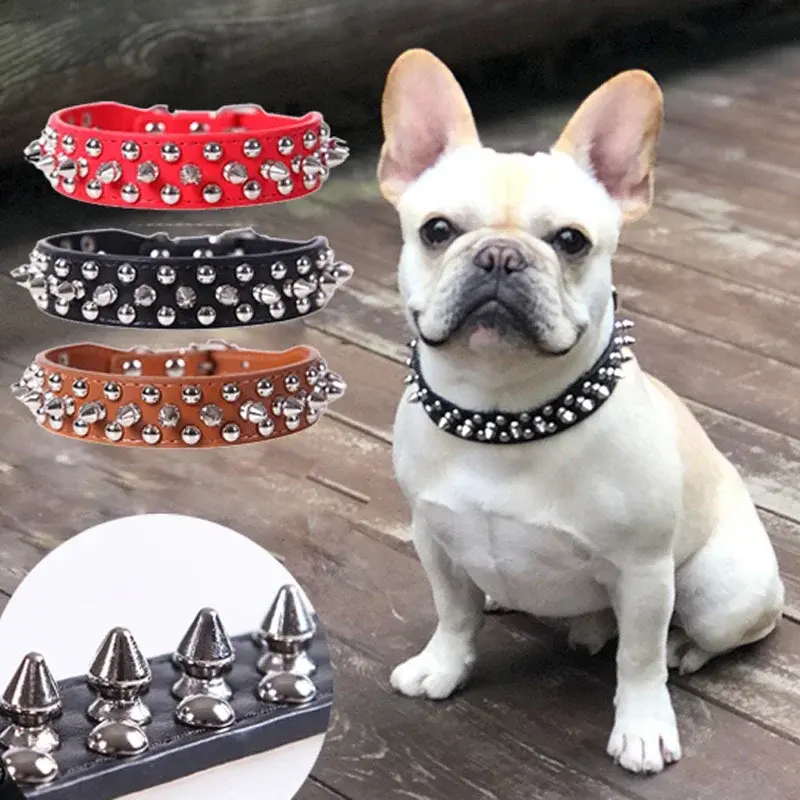 Adjustable PU Leather Dog Collar – Spiked Punk Style for Medium & Large Dogs
