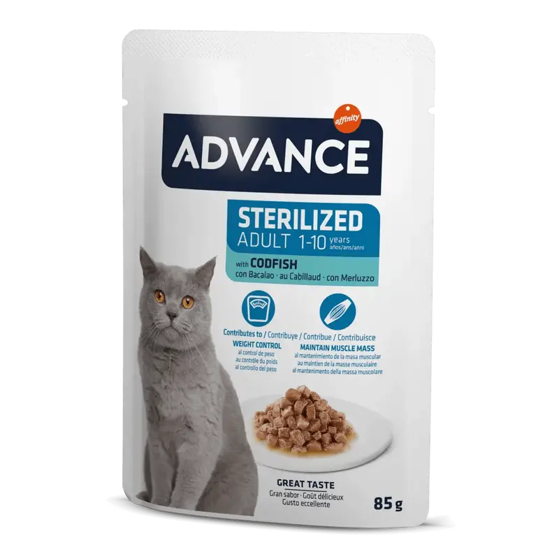 🐟 ADVANCE Adulto Esterilizados con Bacalao | Comida húmeda para gatos | Pack 12 x 85 g