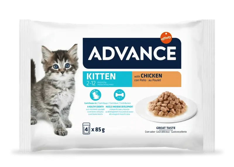 🐾 ADVANCE Kitten | Comida húmeda para gatitos con pollo (2-12 meses) | Pack 12 x 85 g