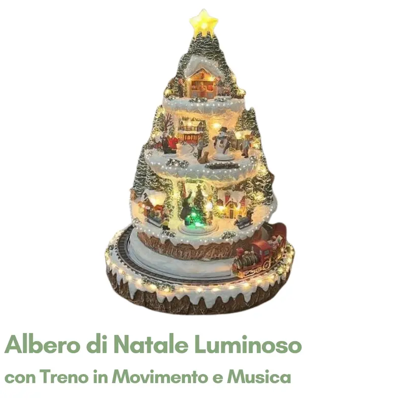 Albero di Natale Luminoso con Treno in Movimento e Musica
