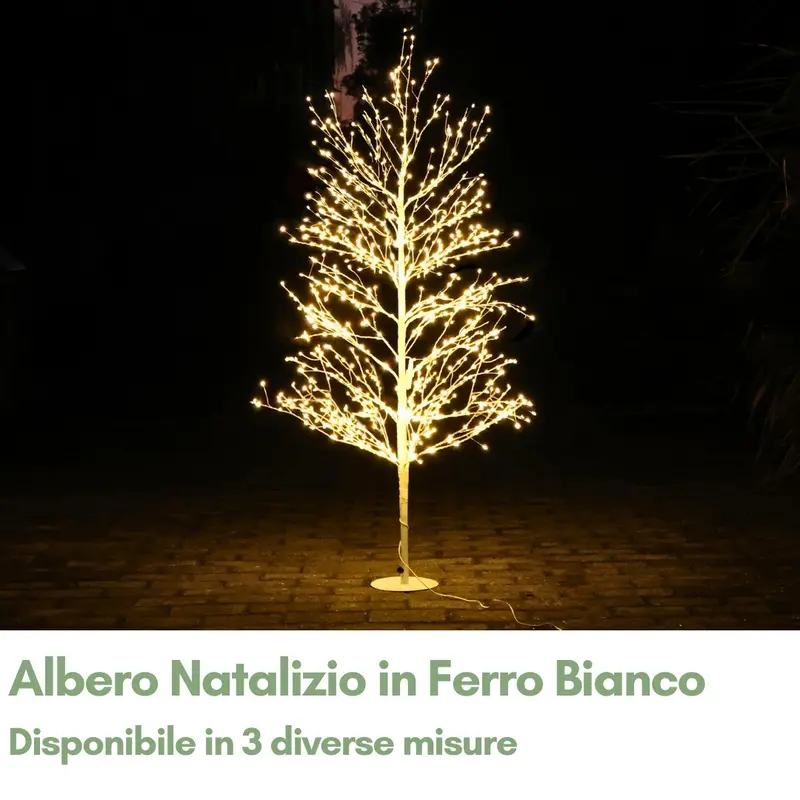Albero Natalizio in Ferro Bianco Brillante - Luci Festive per Giardino