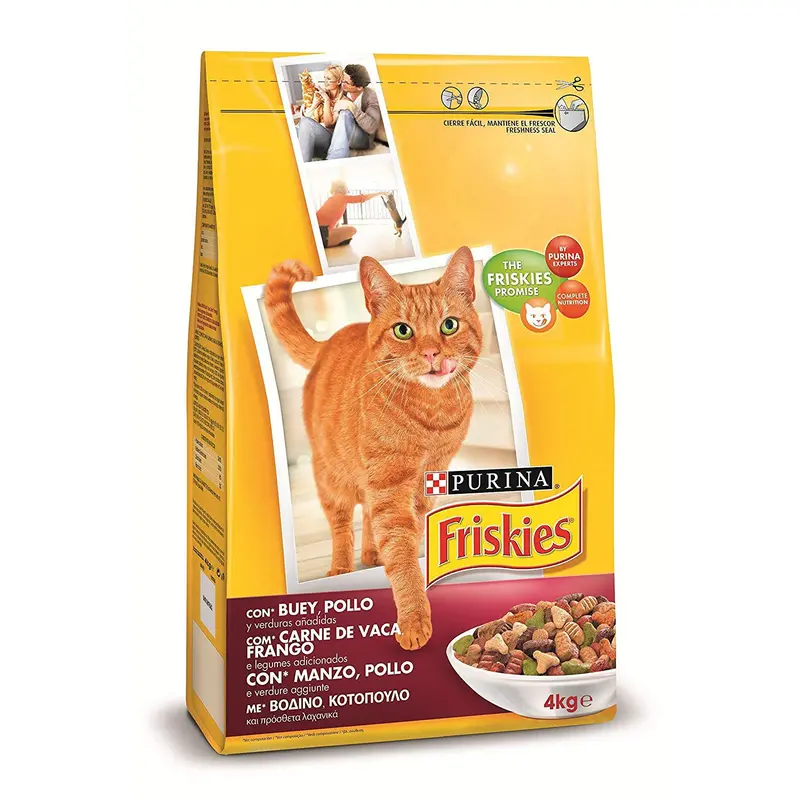 Alimento seco para gatos adultos Friskies Buey, pollo y verduras 4KG