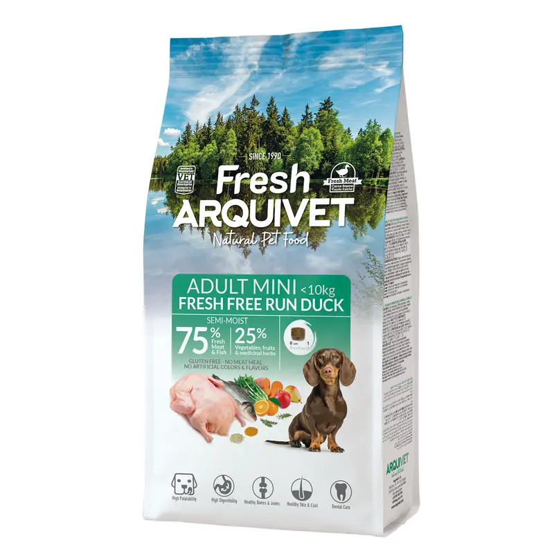 Alimento semihúmedo con Pato de Granja fresco para perros de razas MINI - Fresh