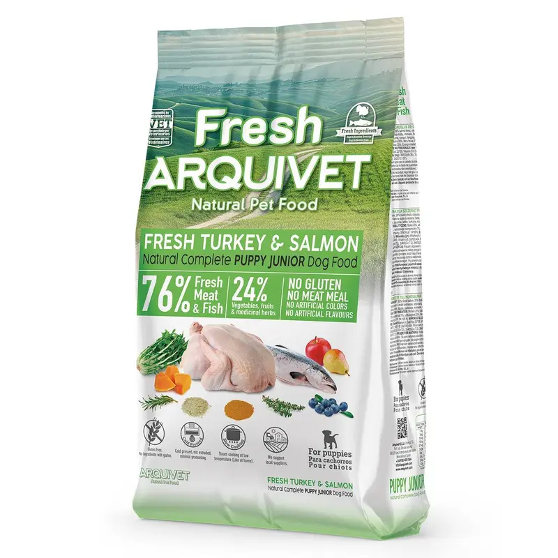 Alimento semihúmedo con Pavo y Salmón frescos para cachorros y perros jóvenes - Fresh