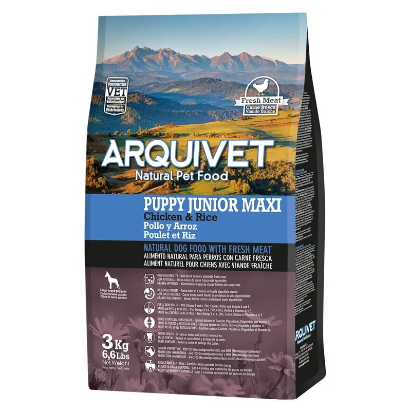 Alimento Super Premium de Pollo y Arroz para cachorros y perros jóvenes Maxi (carne fresca)