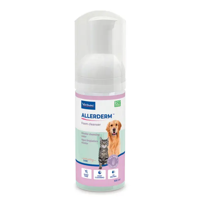 Allerderm Espuma Limpiadora de Virbac – Higiene Suave sin Aclarado para Perros y Gatos – 100 ml