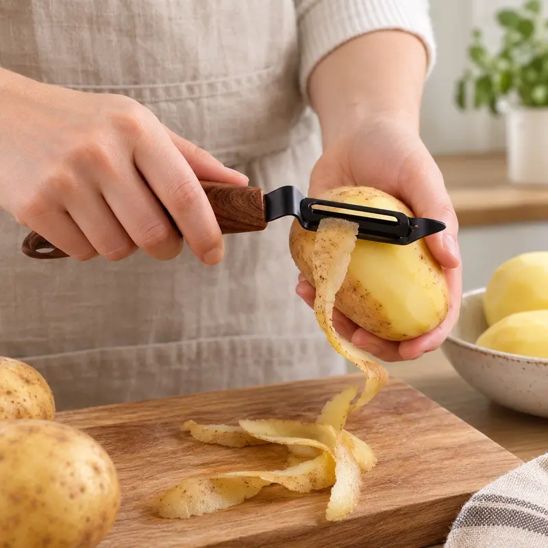 Alpina dunschiller – rvs groenteschiller – appelschiller met houten handvat