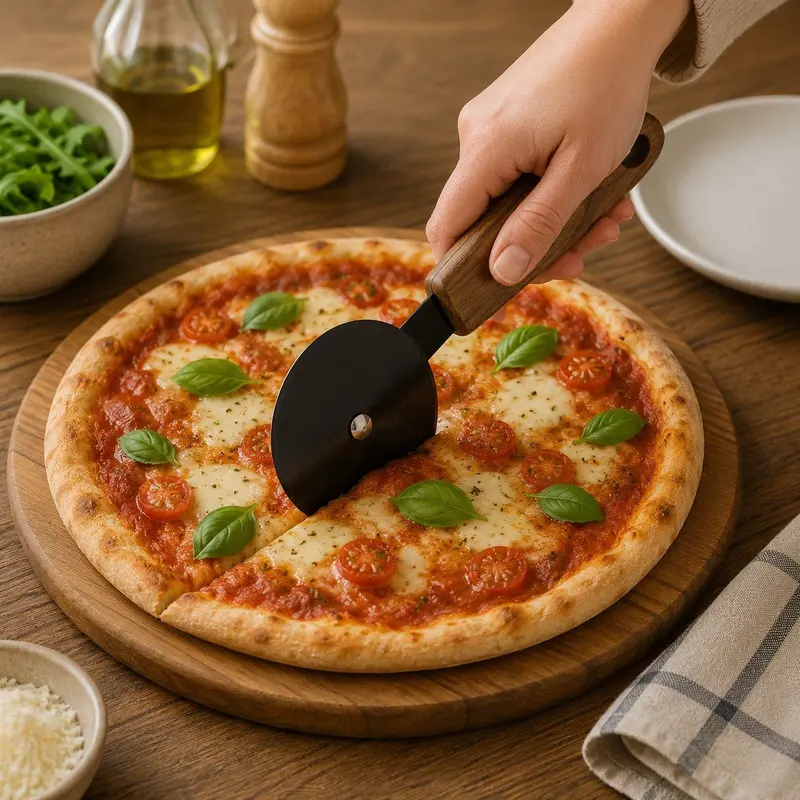 Alpina pizzasnijder - pizzames – rvs met houten handvat
