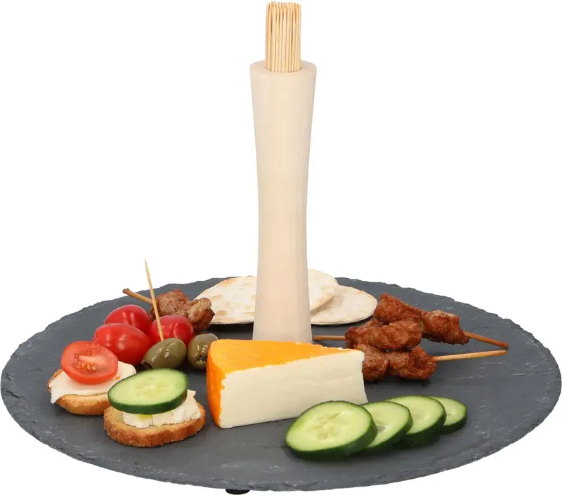 Alpina serveerschaal voor hapjes amuses - rond - 30x30cm - met ca 100 bamboe cocktailprikkers