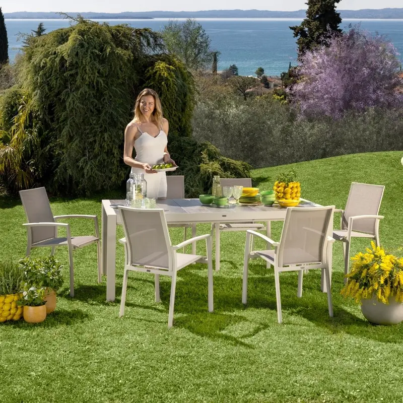 Andorra - Set pranzo da giardino 8/10 posti con top in ceramica