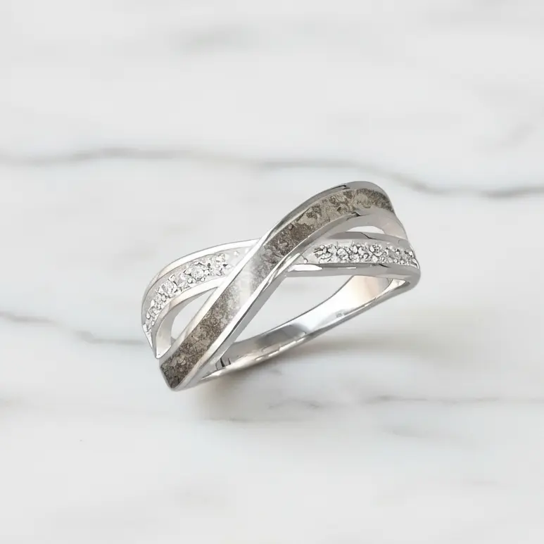 Anillo con Cenizas en Banda Cruzada y Circonitas