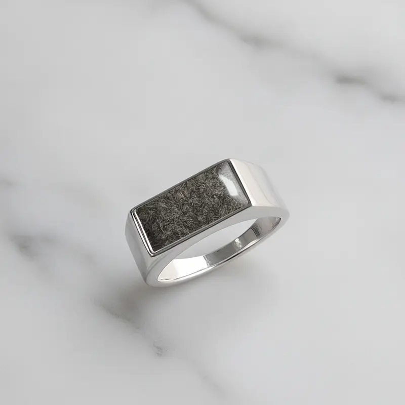 Anillo de plata · Sello rectangular con pelo de tu mascota