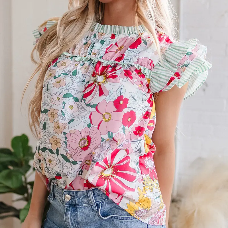 Anne Floral Ruffle Trim Blouse