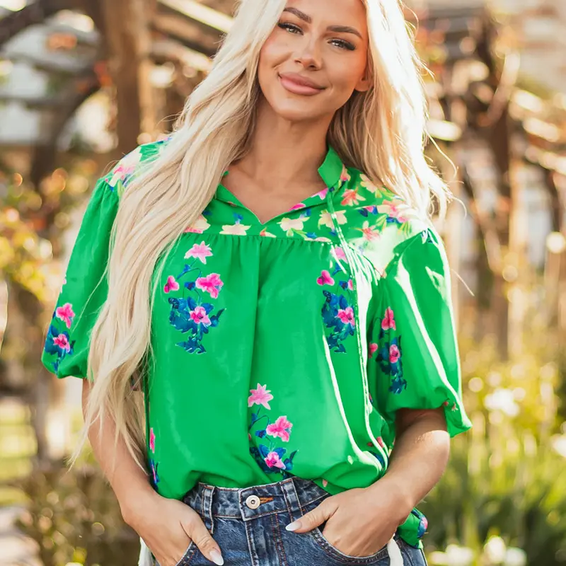 Ayah Floral Split Neck Blouse