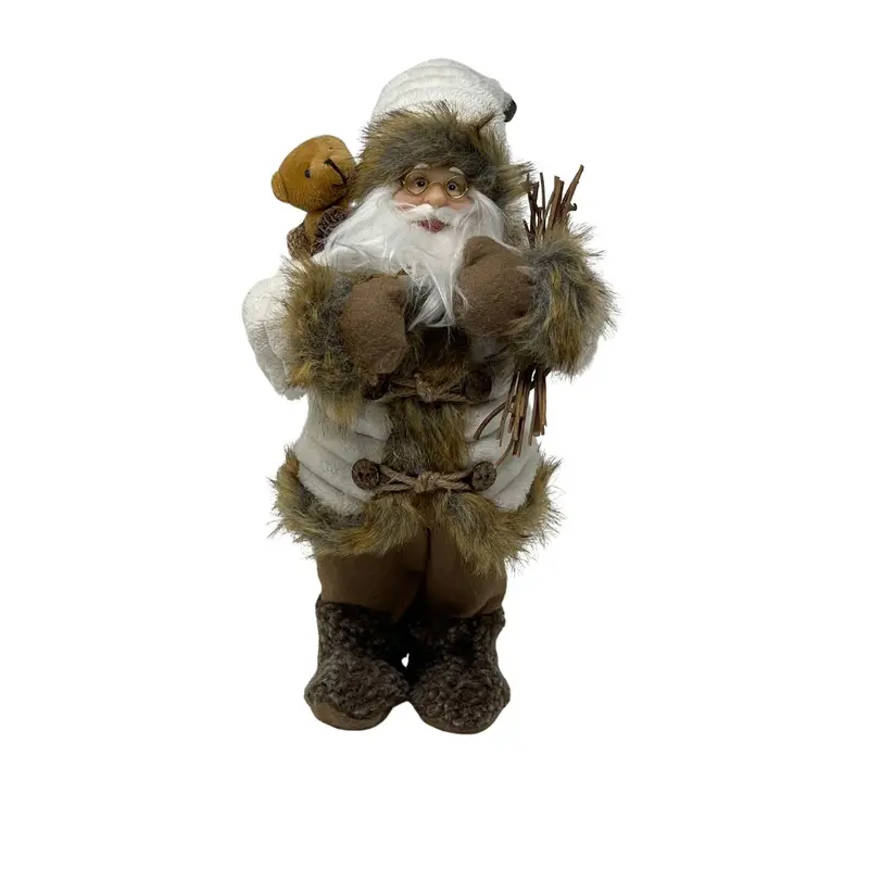 Babbo Natale crema e marrone con rami H30/45/60/80 cm
