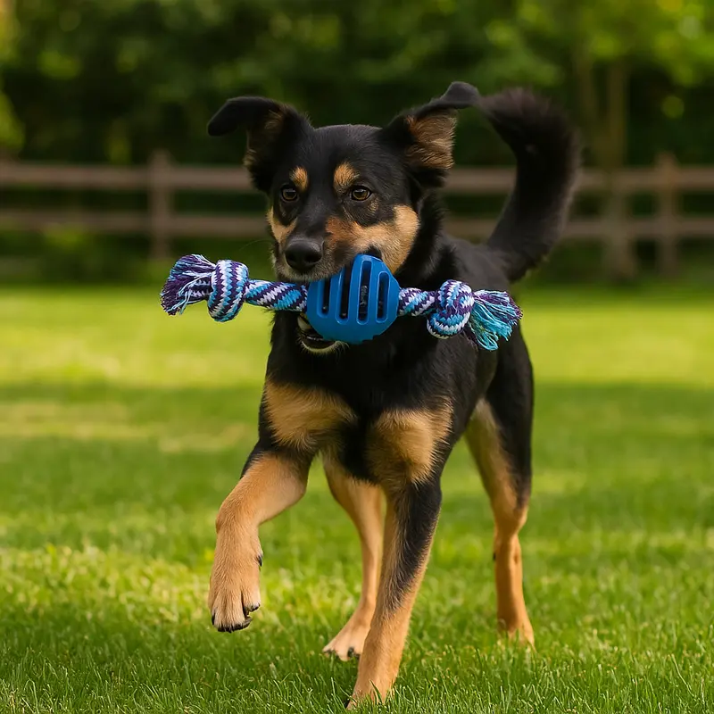 Balle avec corde pour chien