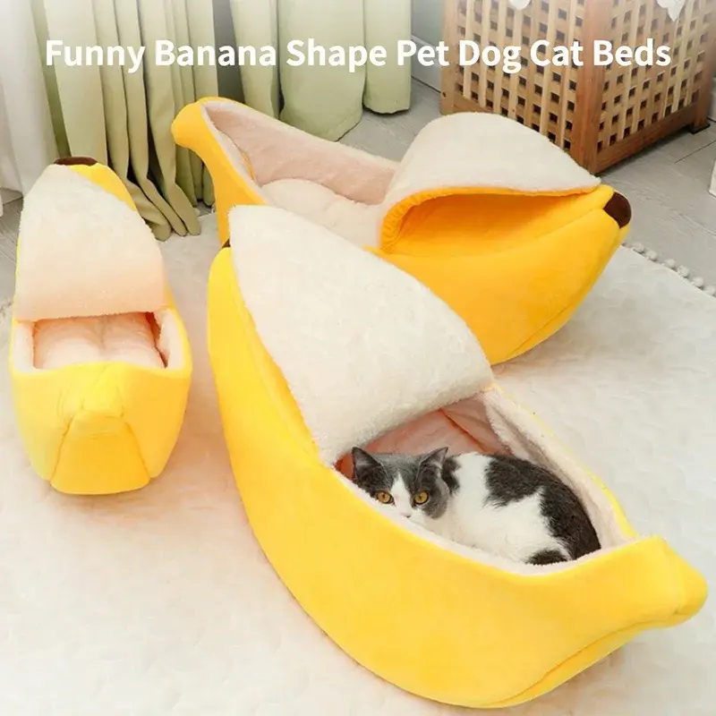 Banana Cat & Dog Bed – Funny Cozy Pet House, Soft Plush Nest