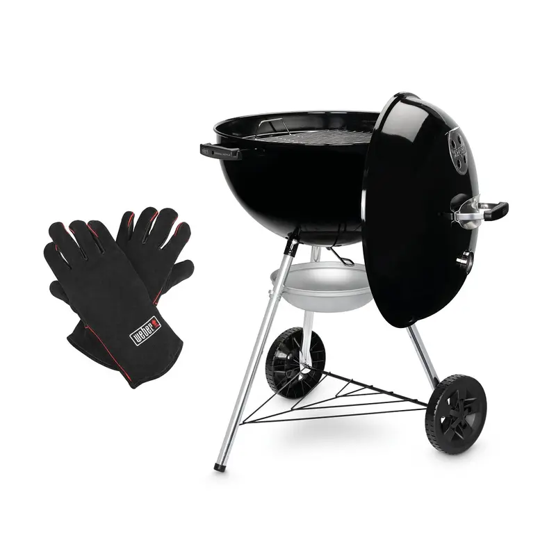 BARBECUE A CARBONE WEBER ORIGINAL KETTLE CON GUANTI IN CUOIO