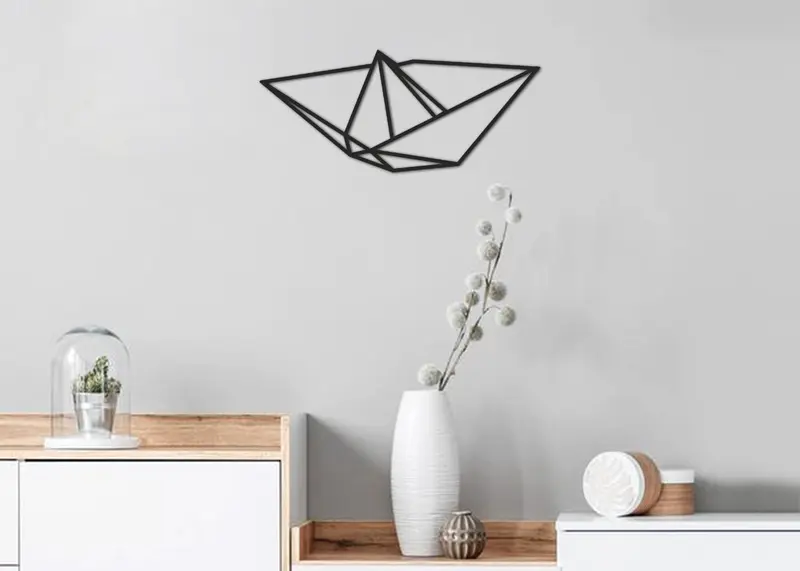 Barco de papel | Figura geométrica | Decoración pared | Hecha en madera