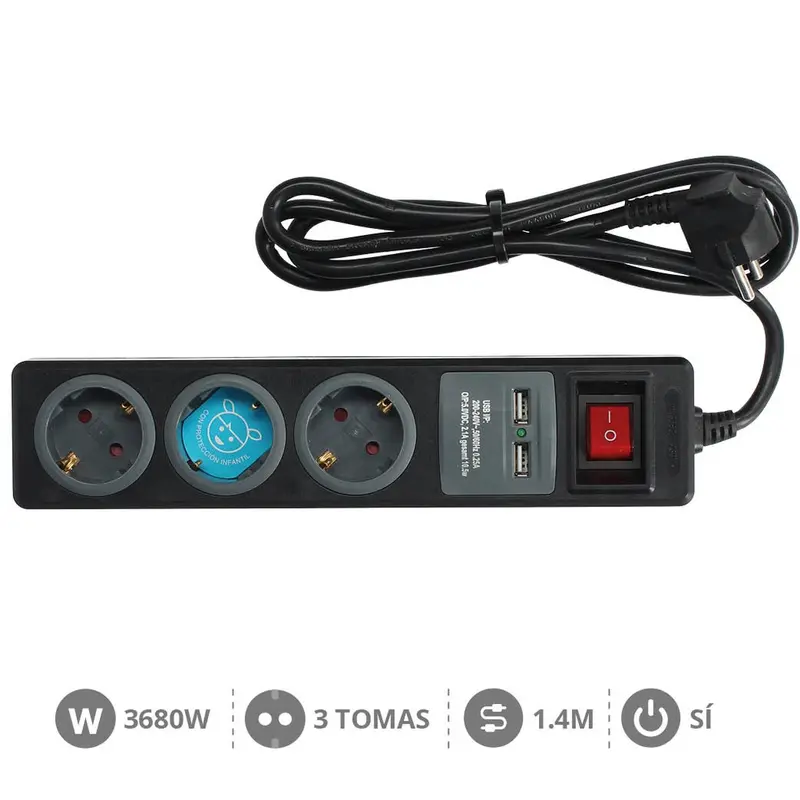 BASE MULTIPLE 3T + 2 USB + INT 1,4MT GSC