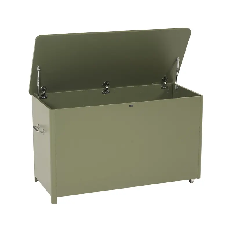 Baule da esterno in alluminio verde con ruote