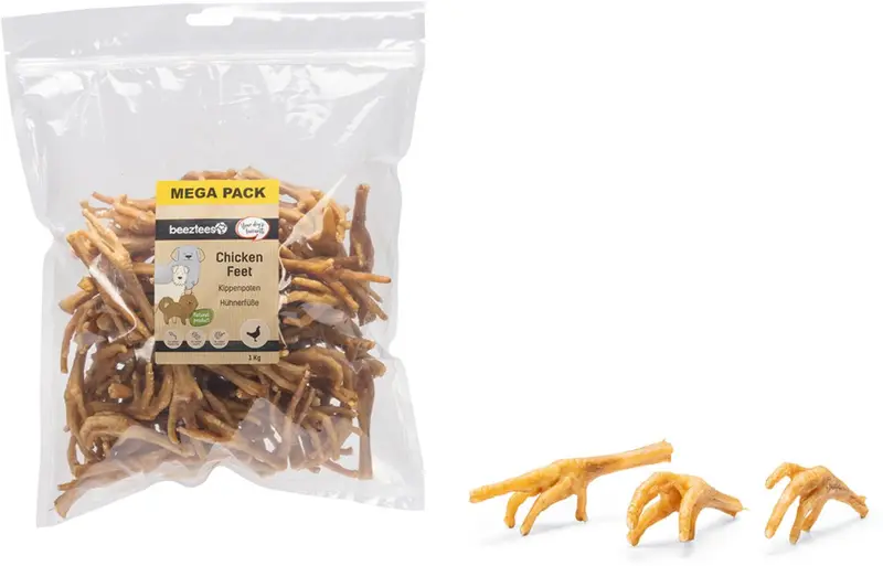 Beeztees kippenpoten hondensnacks - kauwsnack hond - voordeelverpakking - 1000 gram