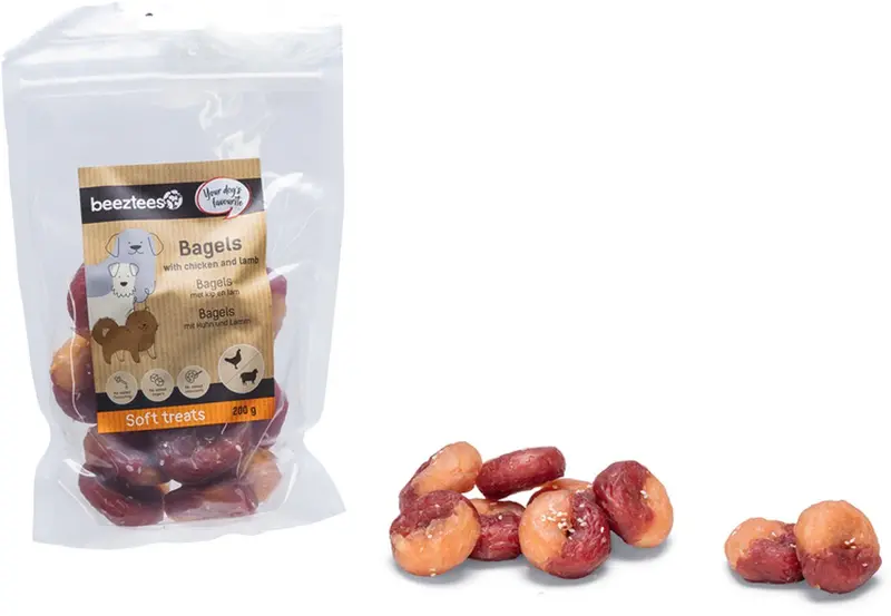 Beeztees tasty treats bagel met kip en lam - hondensnacks - hondenkoekjes - hondensnoepjes - 200 gram