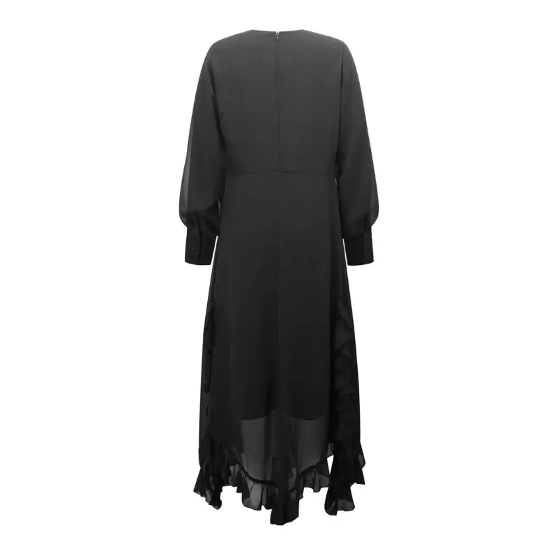 Black Ruffle Trim Maternity Dress