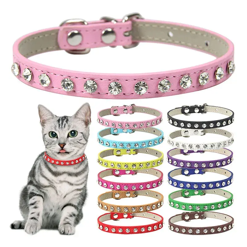 Bling Rhinestone Pet Collar – Adjustable PU Leather Dog & Cat Collar
