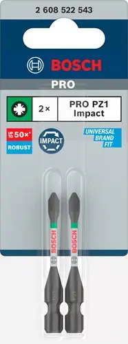 Bosch accessoires pro pozidriv slagschroefbit | pz1 | 55 mm | 2 stuks - 2608522543