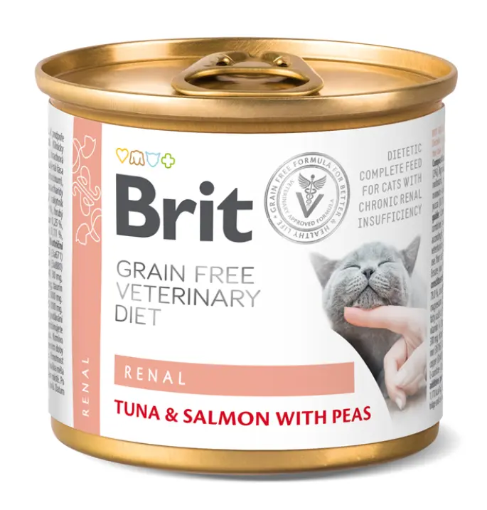 BRIT Grain Free Vet Diets Cat Renal | Comida húmeda sin cereales para gatos con insuficiencia renal (6 x 200 g)