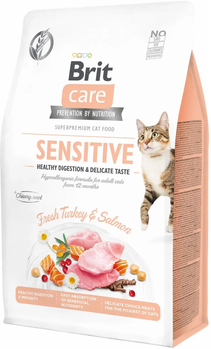 Brit sensitive healthy digestion delicate taste - kattenvoer - kalkoen zalm 400 g