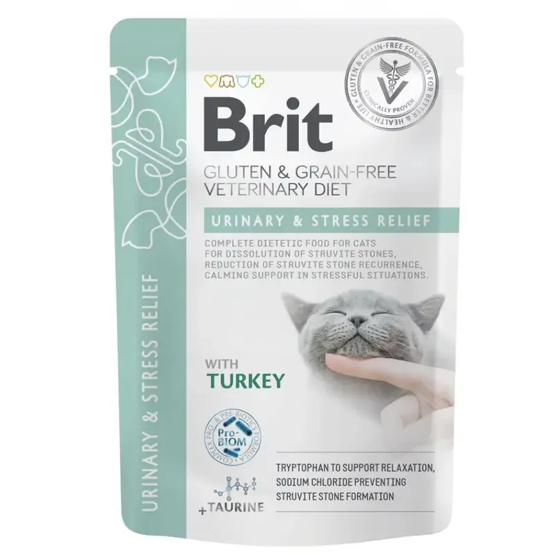 🐱 BRIT Vet Diets Cat Urinary & Stress Relief 85 g | Comida húmeda con pavo para gatos esterilizados – Pack 12 sobres