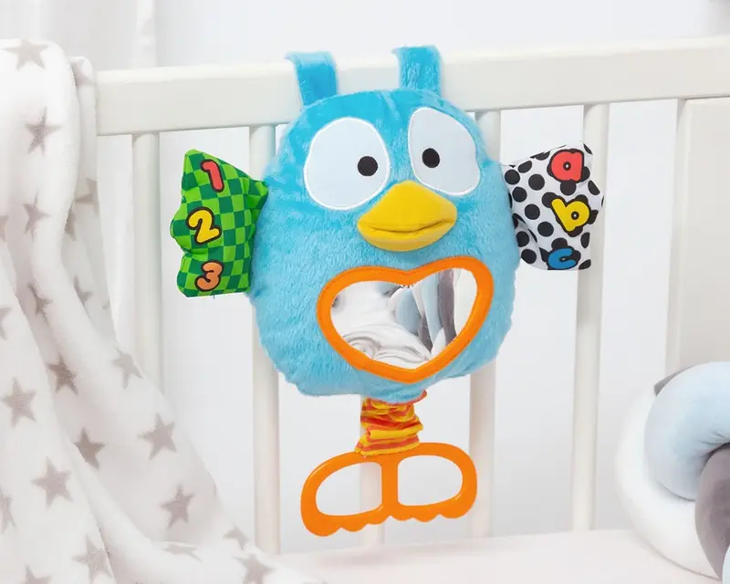 Búho Interactivo con Sonidos y Espejo KioKids – Peluche Educativo para Cuna (+0 Meses)