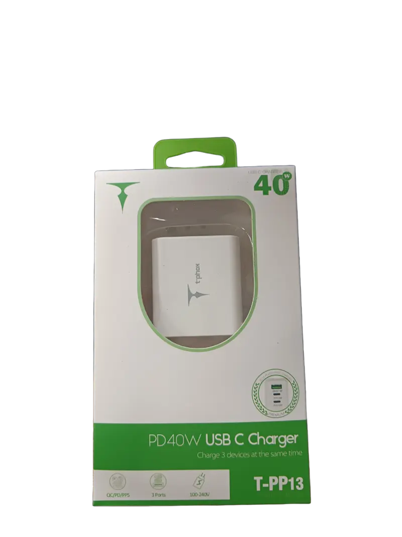 Cabeza de Cargador Triple Puerto T'Phox - 40W 100-240V