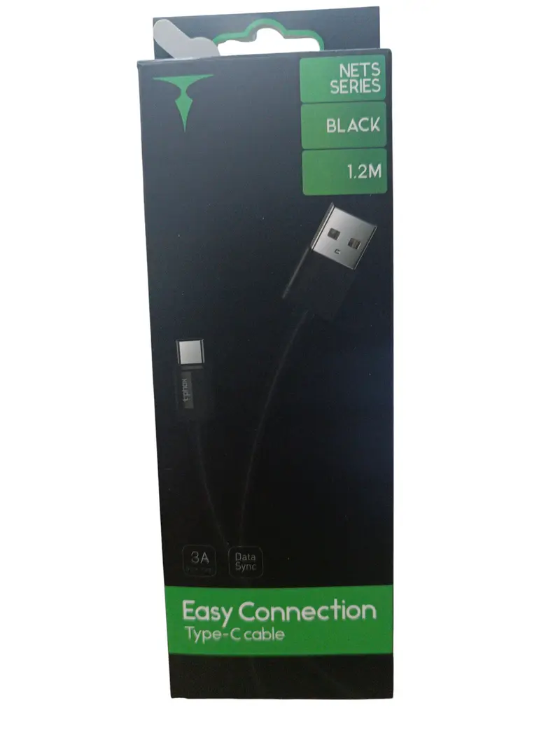 Cable Easy Connection USB a Tipo-C 1.2m (3A, Negro) - T-Phox
