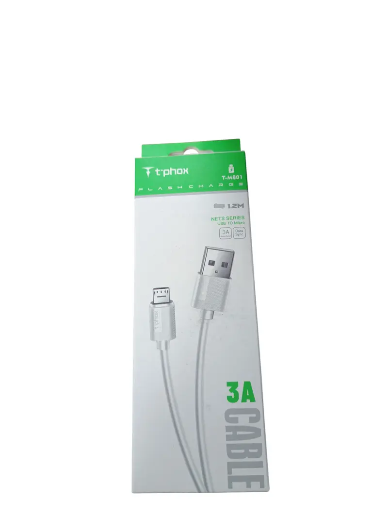 Cable T’phox USB a Micro USB 1.2m (3A, FlashCharge, Modelo T-M801, 12W)