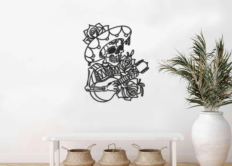 Calavera Mariachi | Calaca | Figura geométrica | Decoración pared | Hecha en madera