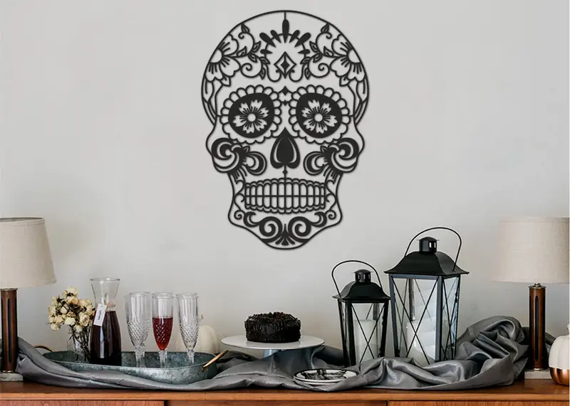 Calavera Mexicana 2 | Calaca | Figura geométrica | Decoración pared | Hecha en madera