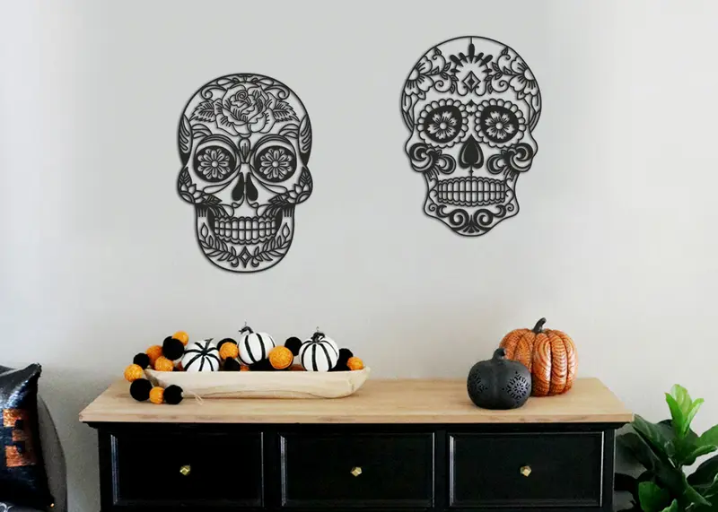 Calaveras Mexicanas medianas (2 ud) | Calacas | Figura geométrica | Decoración pared | Hecha en madera