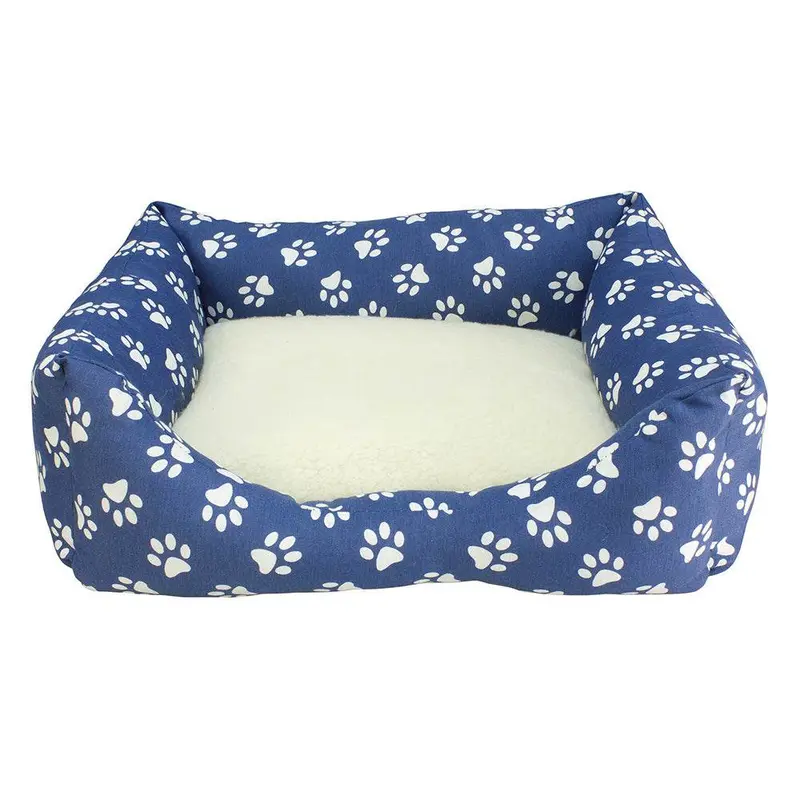 Cama estampada "Azul con huellas blancas"