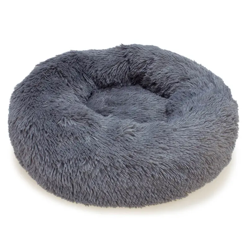 Cama redonda suave gris oscuro