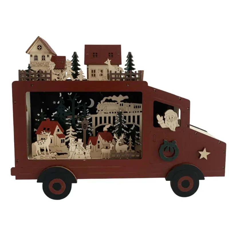 Camioncino natalizio rosso con luci in legno