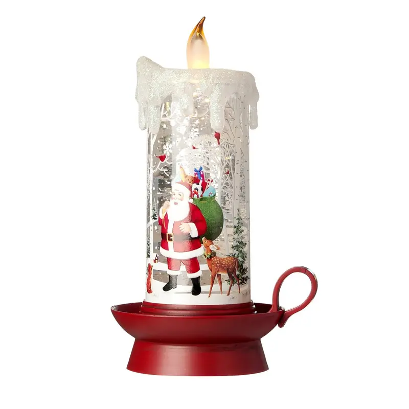 Candela con Glitter in movimento e LED con Babbo Natale