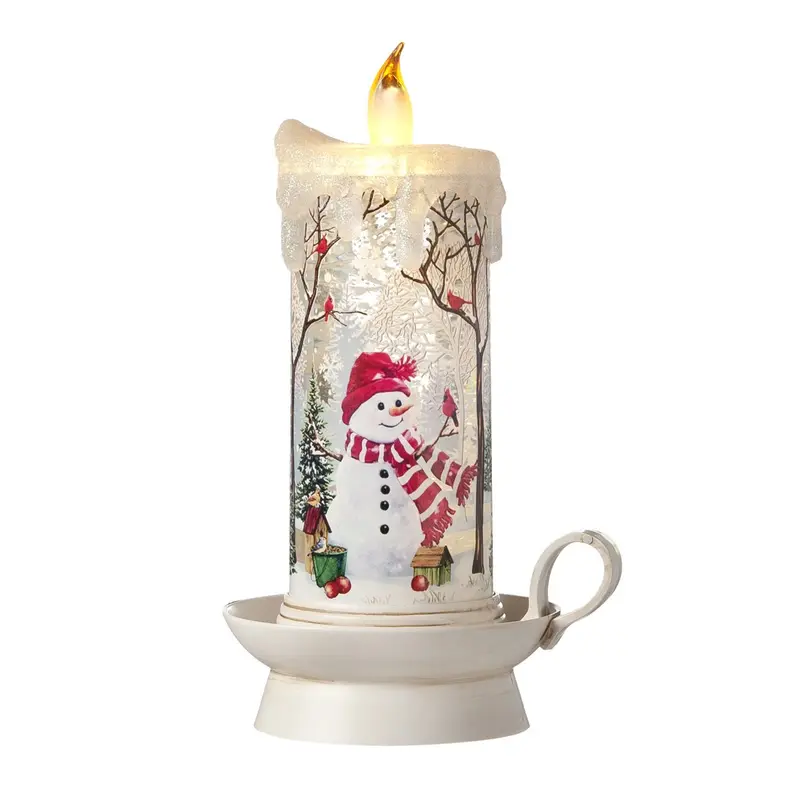 Candela con Glitter in movimento e LED con Pupazzo di Neve