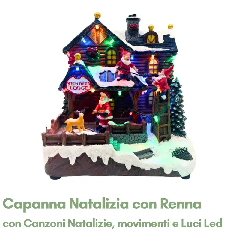 Capanna Natalizia con Renna Rotante e Luci LED