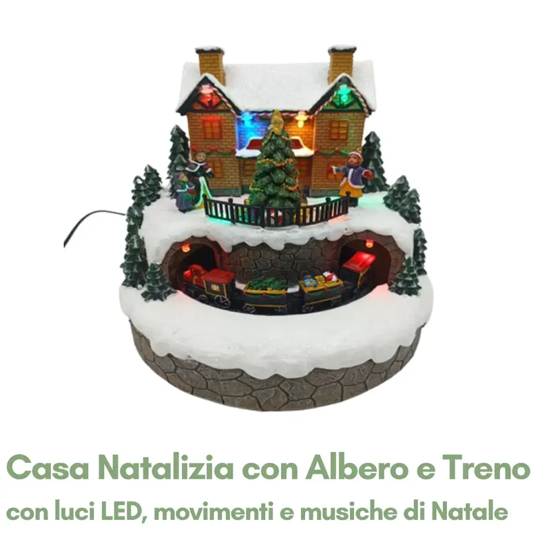 Casa Natalizia con Albero e Treno in Movimento